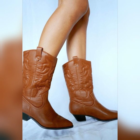 Road Wolf Boots 7 M Women Western Cowboy Outland Leather Rodeo Daisy Duke Cognac - Picture 2 of 16